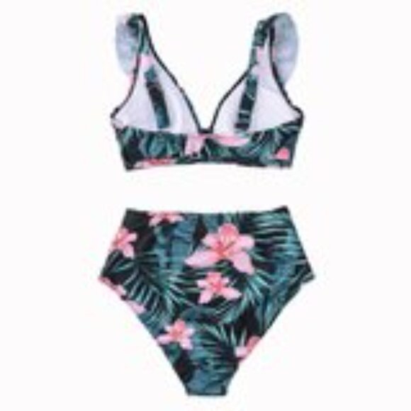 **Cupshe** Floral Ruffled High Waisted Bikini Set XS NWT - Picture 7 of 9